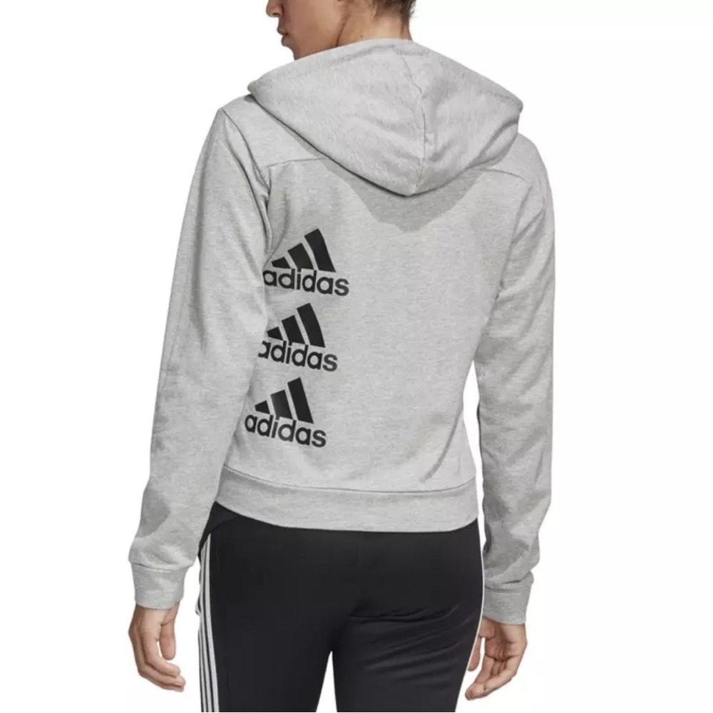 Adidas Women's Light Gray Hoodie with Black Logo Size Small